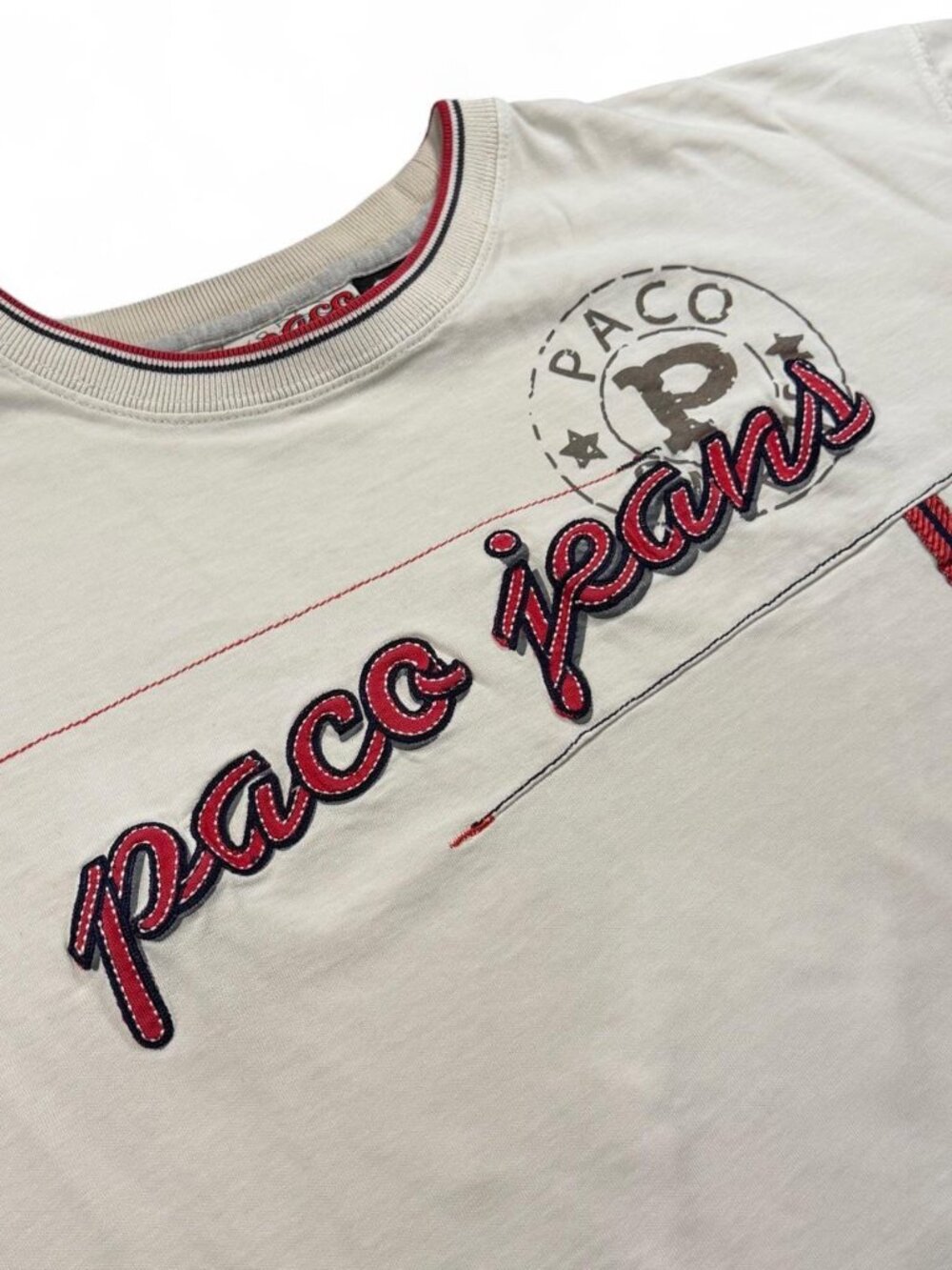 Vintage Y2K Paco Jeans Embroidered Spellout Baggy Streetwear Hip Hop Tee XL